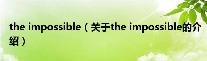 the impossible（关于the impossible的介绍）