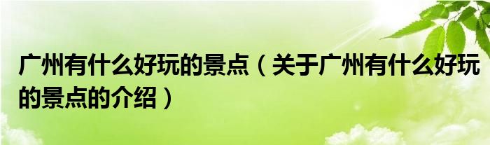 广州有什么好玩的景点（关于广州有什么好玩的景点的介绍）