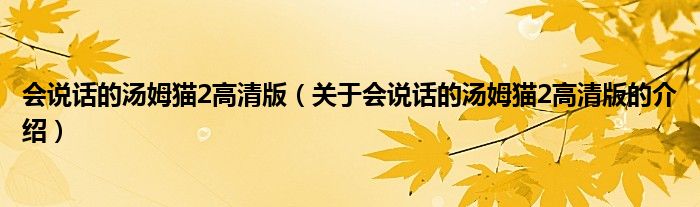 会说话的汤姆猫2高清版（关于会说话的汤姆猫2高清版的介绍）