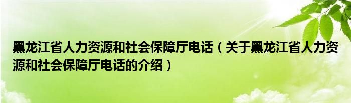黑龙江省人力资源和社会保障厅电话（关于黑龙江省人力资源和社会保障厅电话的介绍）