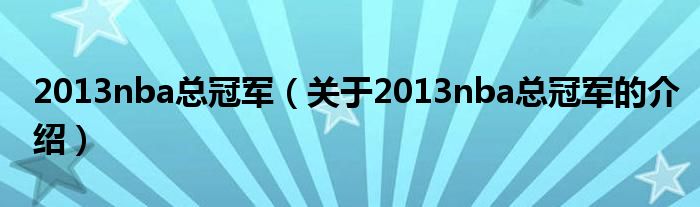 2013nba总冠军（关于2013nba总冠军的介绍）