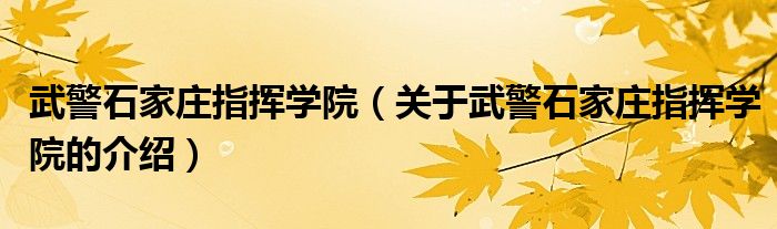 武警石家庄指挥学院（关于武警石家庄指挥学院的介绍）