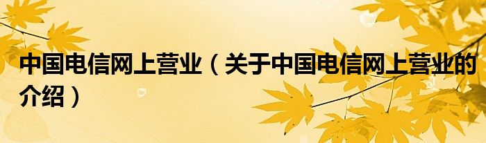 中国电信网上营业（关于中国电信网上营业的介绍）