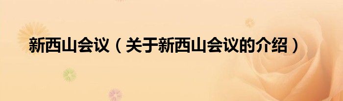 新西山会议（关于新西山会议的介绍）