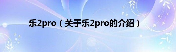 乐2pro（关于乐2pro的介绍）