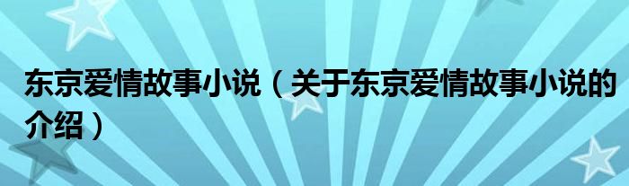 东京爱情故事小说（关于东京爱情故事小说的介绍）
