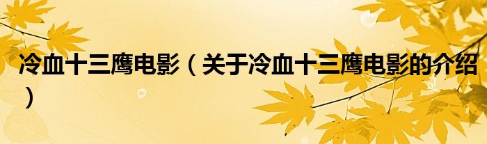 冷血十三鹰电影（关于冷血十三鹰电影的介绍）