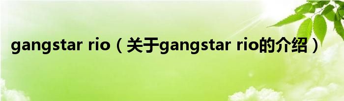 gangstar rio（关于gangstar rio的介绍）