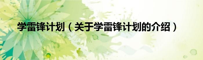 学雷锋计划（关于学雷锋计划的介绍）