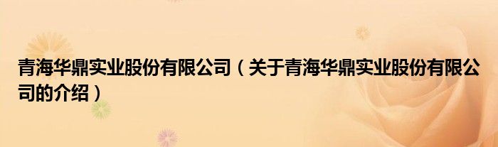 青海华鼎实业股份有限公司（关于青海华鼎实业股份有限公司的介绍）