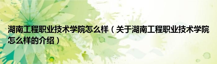 湖南工程职业技术学院怎么样（关于湖南工程职业技术学院怎么样的介绍）
