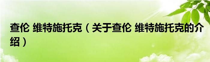 查伦 维特施托克（关于查伦 维特施托克的介绍）