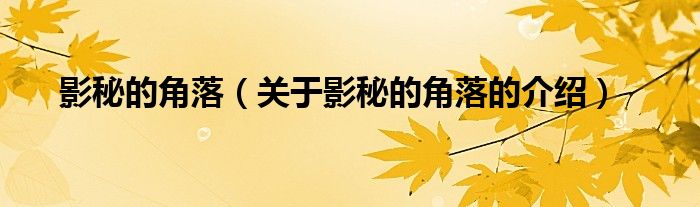 影秘的角落（关于影秘的角落的介绍）