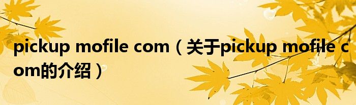 pickup mofile com（关于pickup mofile com的介绍）