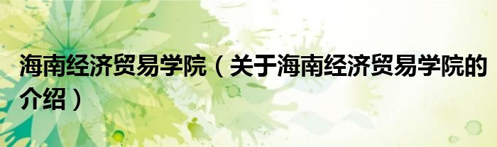 海南经济贸易学院（关于海南经济贸易学院的介绍）