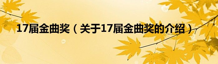 17届金曲奖（关于17届金曲奖的介绍）
