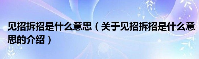 见招拆招是什么意思（关于见招拆招是什么意思的介绍）
