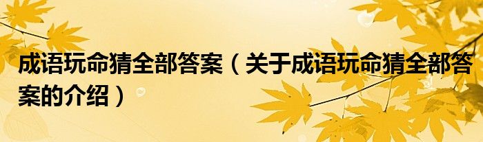 成语玩命猜全部答案（关于成语玩命猜全部答案的介绍）