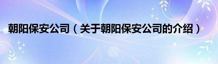 朝阳保安公司（关于朝阳保安公司的介绍）