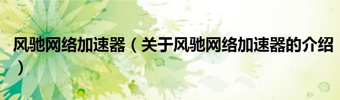风驰网络加速器（关于风驰网络加速器的介绍）