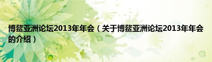 博鳌亚洲论坛2013年年会（关于博鳌亚洲论坛2013年年会的介绍）