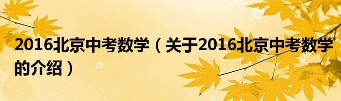 2016北京中考数学（关于2016北京中考数学的介绍）