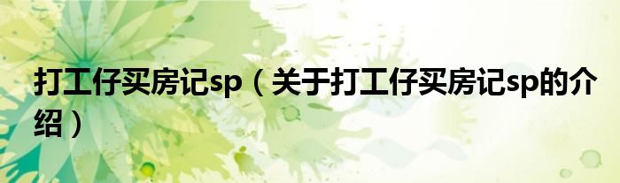 打工仔买房记sp（关于打工仔买房记sp的介绍）
