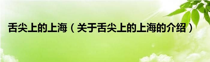 舌尖上的上海（关于舌尖上的上海的介绍）