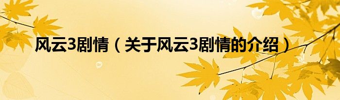 风云3剧情（关于风云3剧情的介绍）