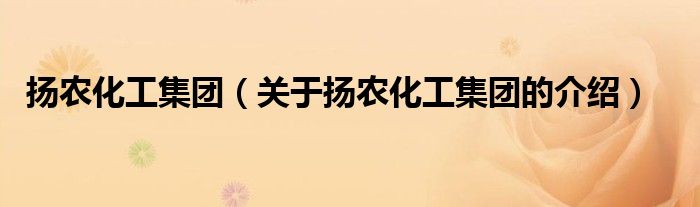 扬农化工集团（关于扬农化工集团的介绍）