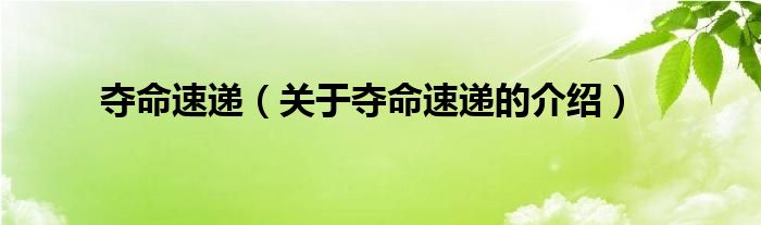 夺命速递（关于夺命速递的介绍）