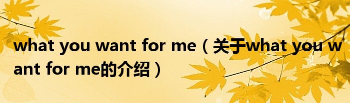what you want for me（关于what you want for me的介绍）