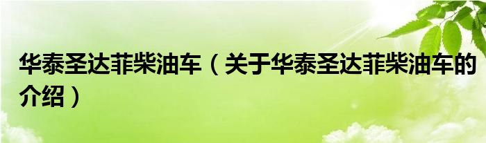 华泰圣达菲柴油车（关于华泰圣达菲柴油车的介绍）