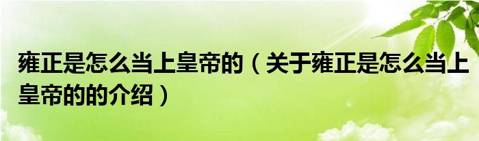 雍正是怎么当上皇帝的（关于雍正是怎么当上皇帝的的介绍）
