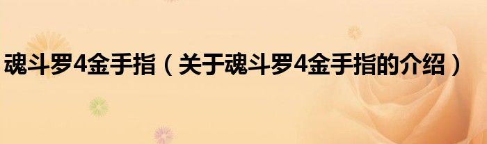 魂斗罗4金手指（关于魂斗罗4金手指的介绍）