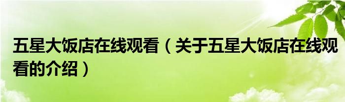五星大饭店在线观看（关于五星大饭店在线观看的介绍）