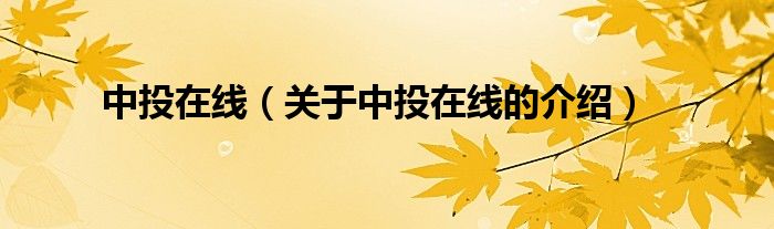中投在线（关于中投在线的介绍）