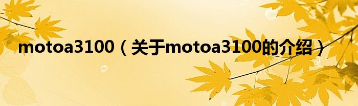 motoa3100（关于motoa3100的介绍）