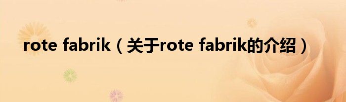 rote fabrik（关于rote fabrik的介绍）