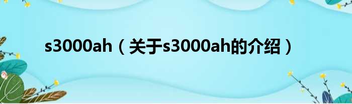 s3000ah（关于s3000ah的介绍）