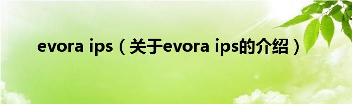 evora ips（关于evora ips的介绍）