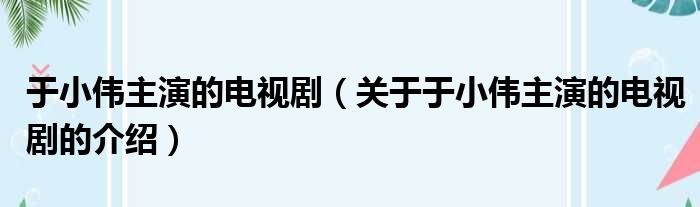 于小伟主演的电视剧（关于于小伟主演的电视剧的介绍）