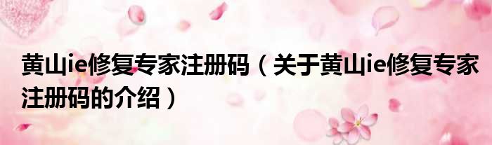 黄山ie修复专家注册码（关于黄山ie修复专家注册码的介绍）