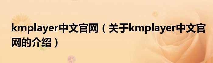 kmplayer中文官网（关于kmplayer中文官网的介绍）
