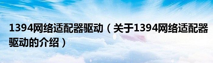 1394网络适配器驱动（关于1394网络适配器驱动的介绍）