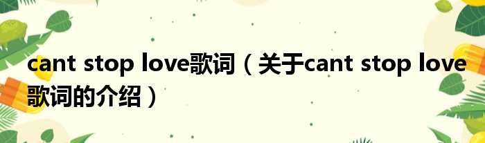 cant stop love歌词（关于cant stop love歌词的介绍）