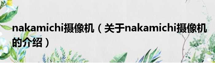 nakamichi摄像机（关于nakamichi摄像机的介绍）