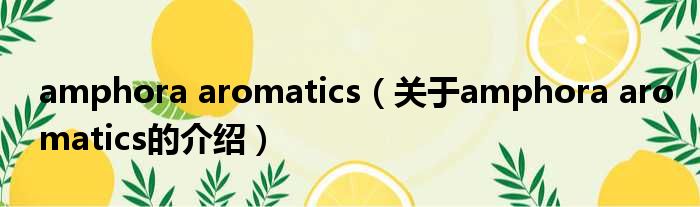 amphora aromatics（关于amphora aromatics的介绍）