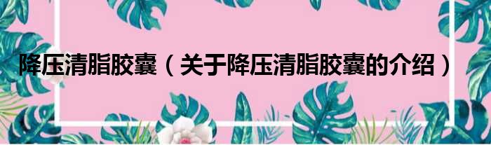 降压清脂胶囊（关于降压清脂胶囊的介绍）