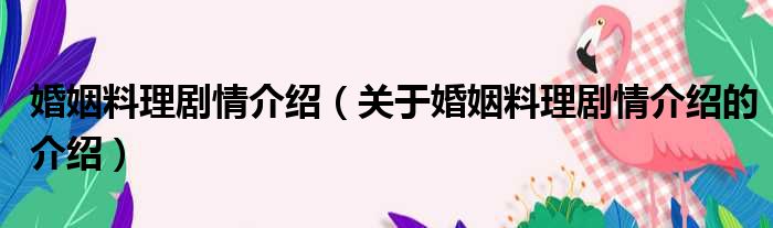婚姻料理剧情介绍（关于婚姻料理剧情介绍的介绍）
